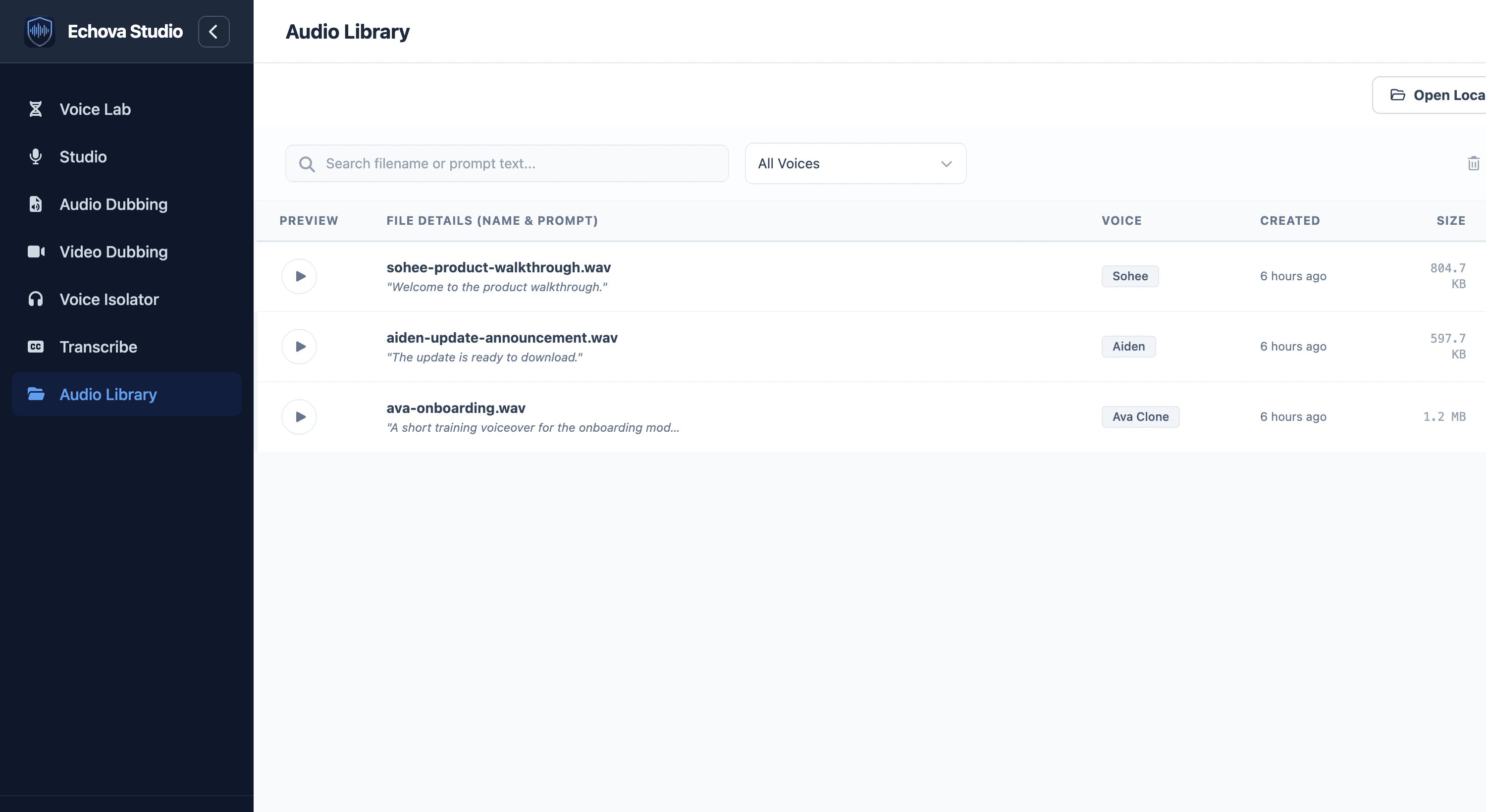 Audio Library screen