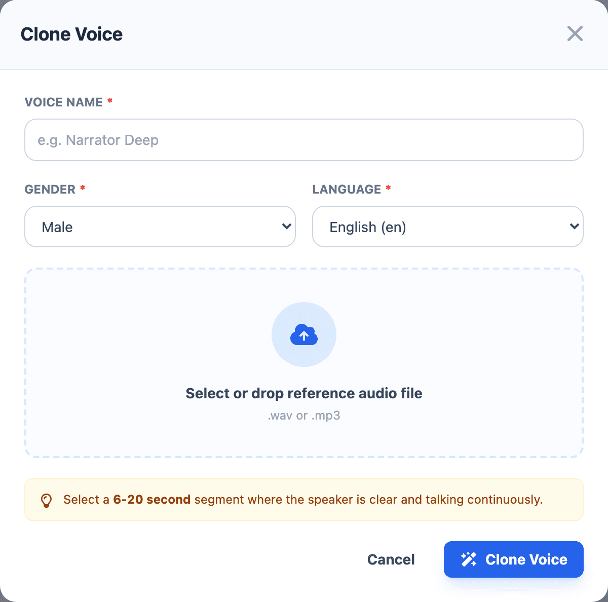 Clone Voice modal