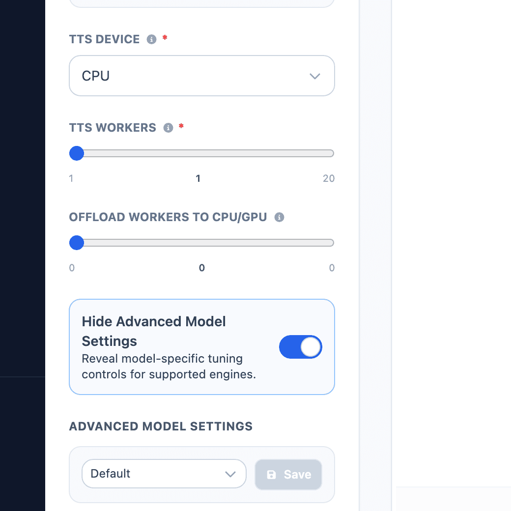 Studio advanced model settings